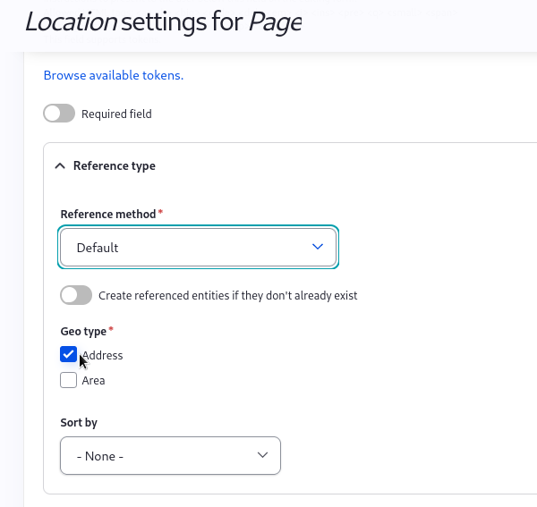 Field settings dialogue selecting just address bundle